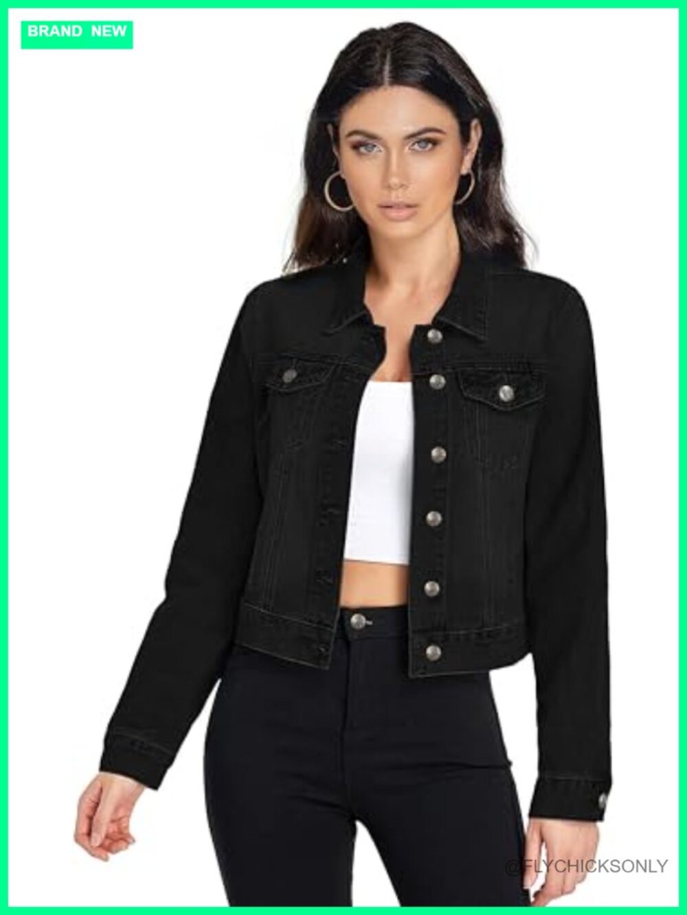 Women's Denim Jean Jacket Button Down Collared Chest Pockets Cropped